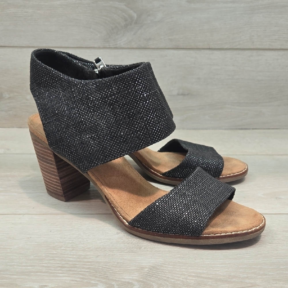 Toms Women Elegant Black Heeled Sandals Shoes Sz 10